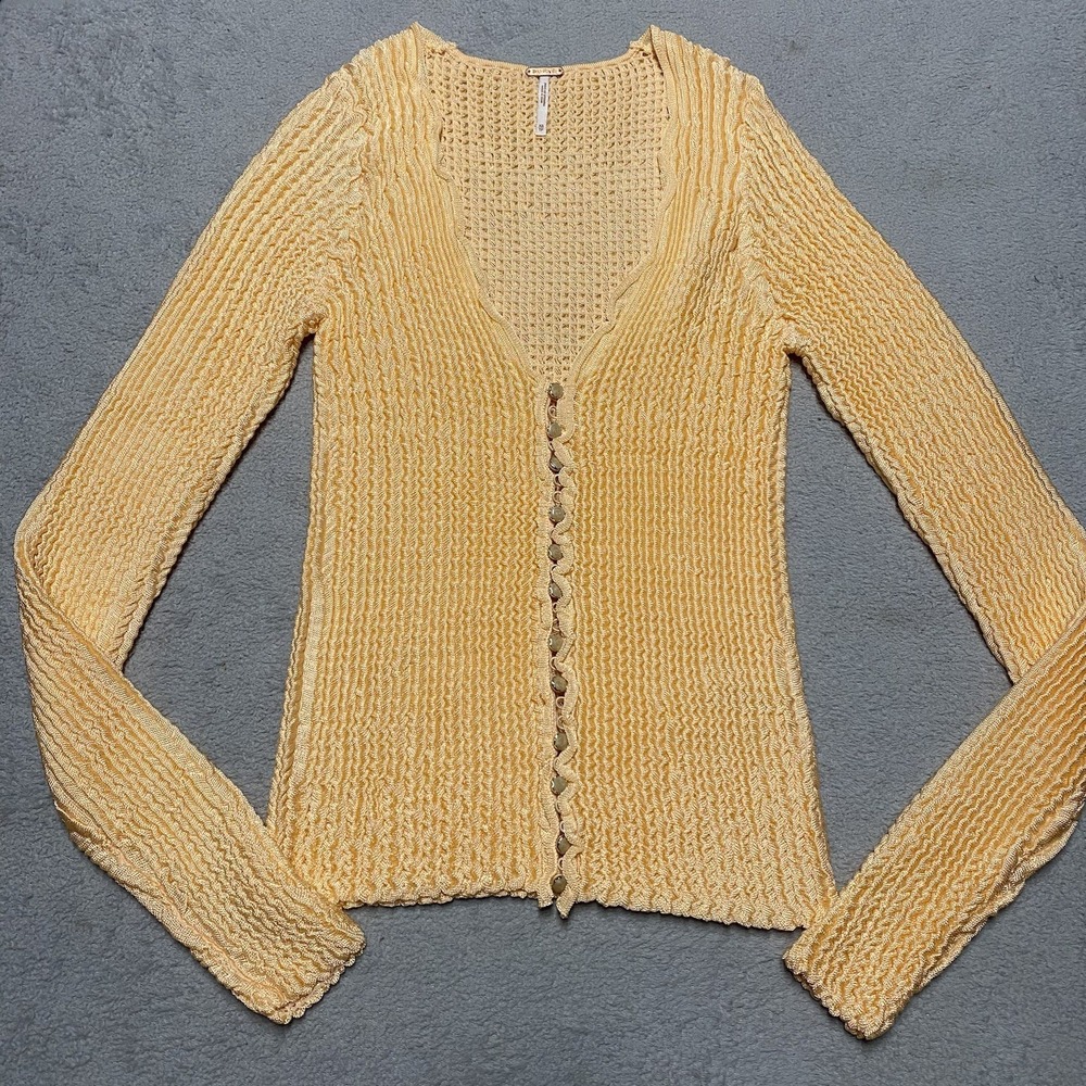 Free People Pucker Up Cardigan XS Peach Orange Crinkle Y2K Top Beach‎ Festival